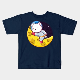 polar bear astronaut sleeping on the moon Kids T-Shirt